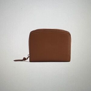 QUINCE Italian Pebbled Leather Compact Wallet Cognac NWOT